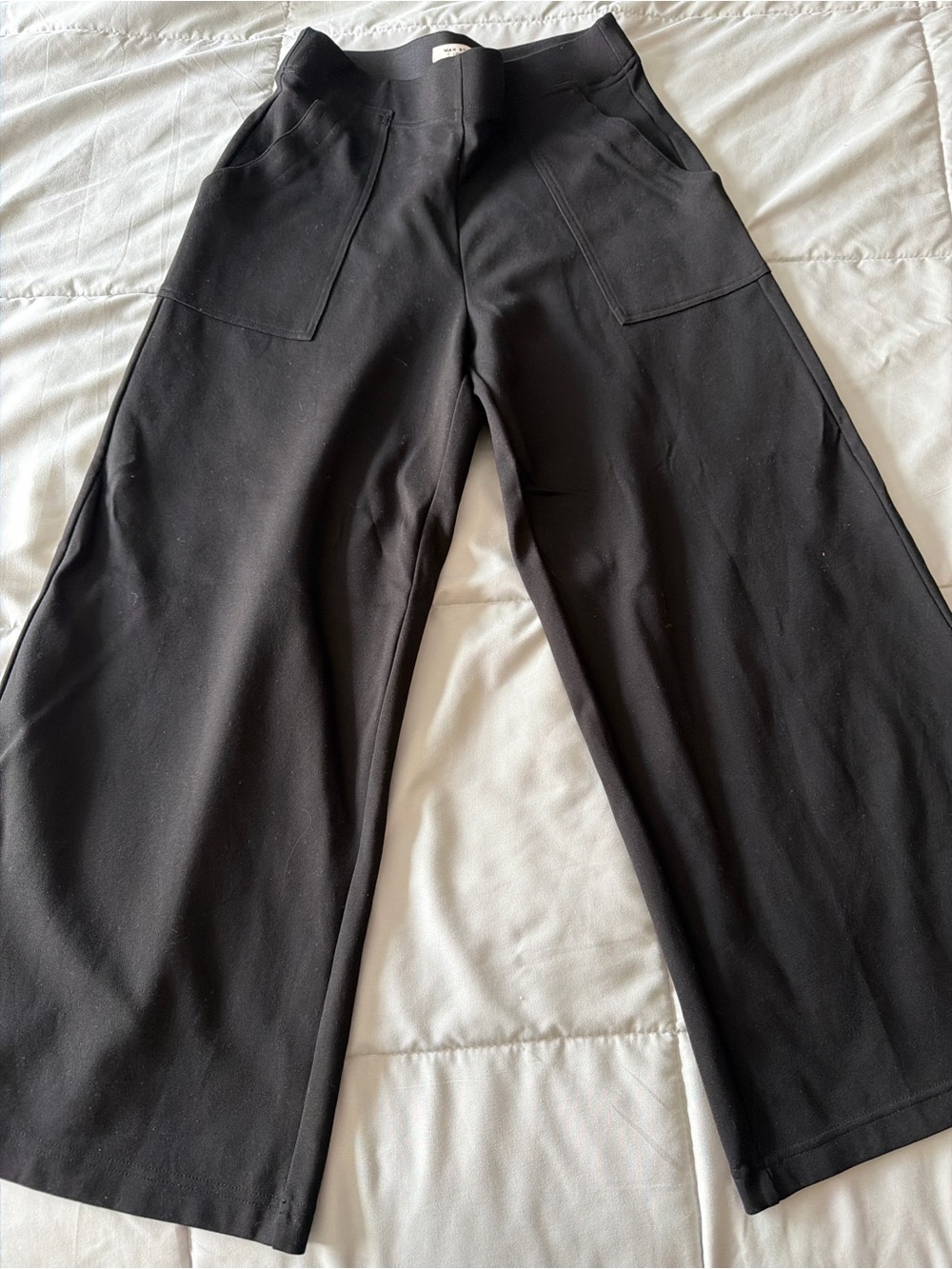 Max Studio London Black Wide Leg Crop Pants Small High Rise Stretch Capri - Picture 2 of 7